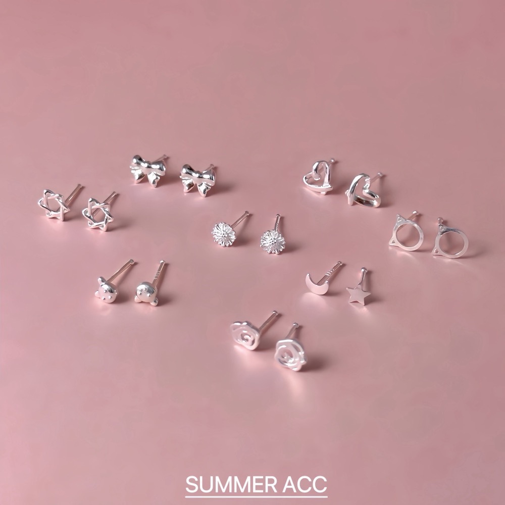 SUMMER 銀飾💫［999足銀］多款迷你養耳耳環 洗澡睡覺不用摘 蝴蝶結 愛心 星星 雛菊花 純銀耳環 純銀飾品-細節圖2