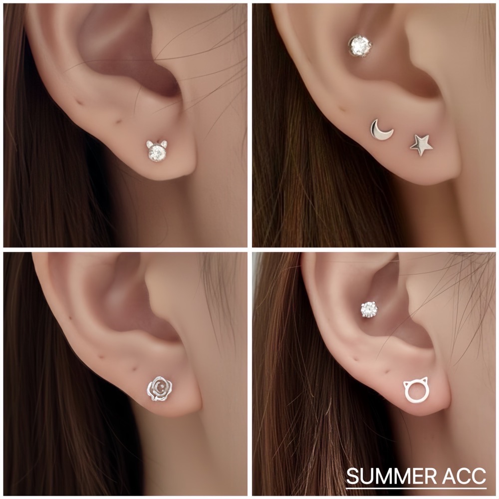 SUMMER 銀飾💫［999足銀］多款迷你養耳耳環 洗澡睡覺不用摘 蝴蝶結 愛心 星星 雛菊花 純銀耳環 純銀飾品-細節圖3