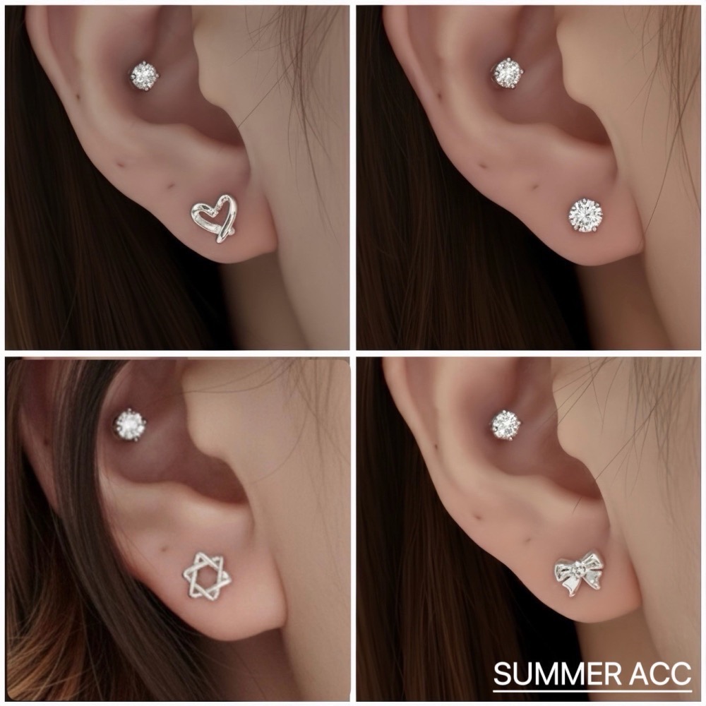 SUMMER 銀飾💫［999足銀］多款迷你養耳耳環 洗澡睡覺不用摘 蝴蝶結 愛心 星星 雛菊花 純銀耳環 純銀飾品-細節圖4