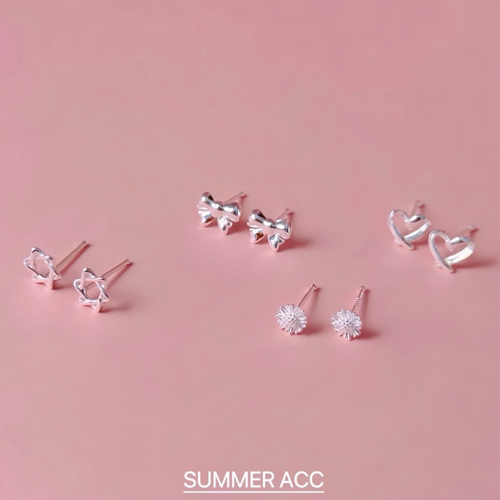 SUMMER 銀飾💫［999足銀］多款迷你養耳耳環 洗澡睡覺不用摘 蝴蝶結 愛心 星星 雛菊花 純銀耳環 純銀飾品-細節圖7