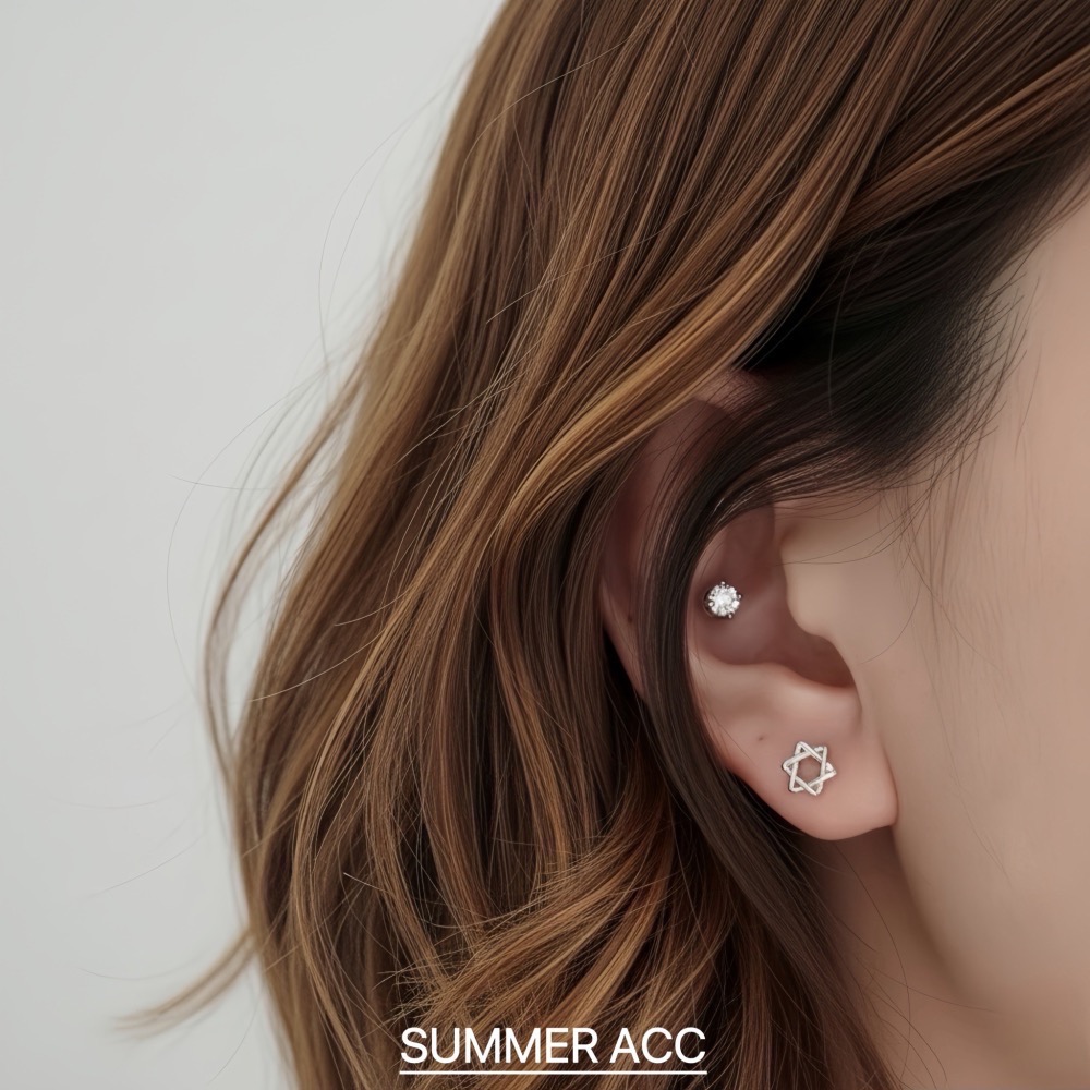 SUMMER 銀飾💫［999足銀］多款迷你養耳耳環 洗澡睡覺不用摘 蝴蝶結 愛心 星星 雛菊花 純銀耳環 純銀飾品-細節圖8