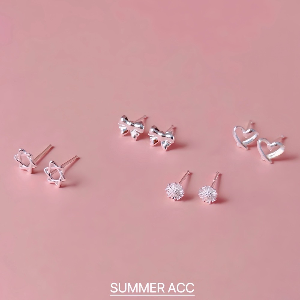 SUMMER 銀飾💫［999足銀］多款迷你養耳耳環 洗澡睡覺不用摘 蝴蝶結 愛心 星星 雛菊花 純銀耳環 純銀飾品-細節圖7