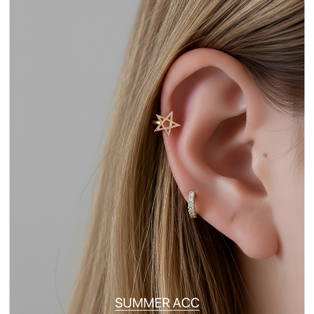 SUMMER韓 銀飾💫［925純銀］韓系鏤空五角星耳環 ⭐️星星耳扣耳環 正韓 迷你貼耳 耳骨環 純銀耳環-細節圖4