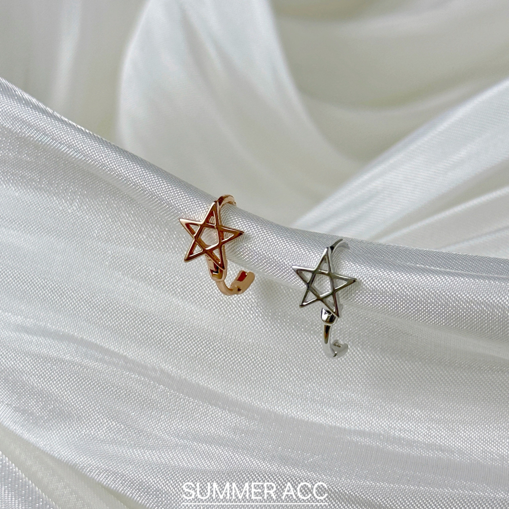 SUMMER韓 銀飾💫［925純銀］韓系鏤空五角星耳環 ⭐️星星耳扣耳環 正韓 迷你貼耳 耳骨環 純銀耳環-細節圖6