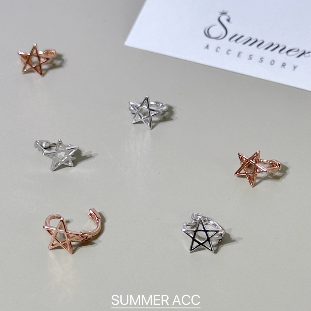 SUMMER韓 銀飾💫［925純銀］韓系鏤空五角星耳環 ⭐️星星耳扣耳環 正韓 迷你貼耳 耳骨環 純銀耳環-細節圖5
