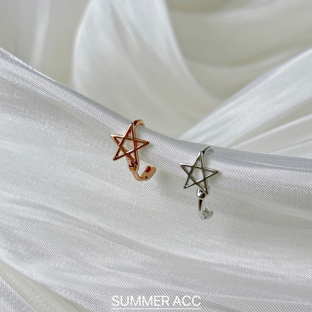 SUMMER韓 銀飾💫［925純銀］韓系鏤空五角星耳環 ⭐️星星耳扣耳環 正韓 迷你貼耳 耳骨環 純銀耳環-細節圖6