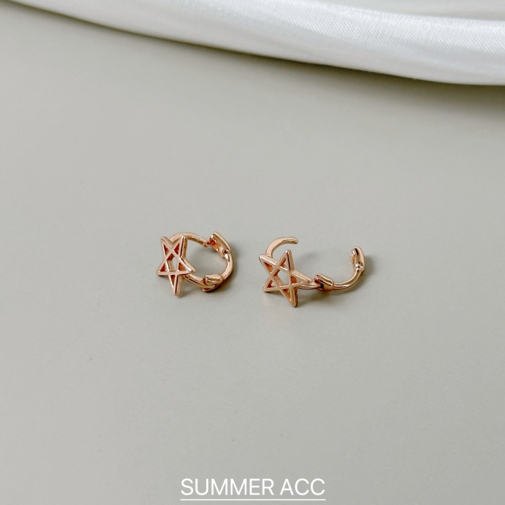 SUMMER韓 銀飾💫［925純銀］韓系鏤空五角星耳環 ⭐️星星耳扣耳環 正韓 迷你貼耳 耳骨環 純銀耳環-規格圖9