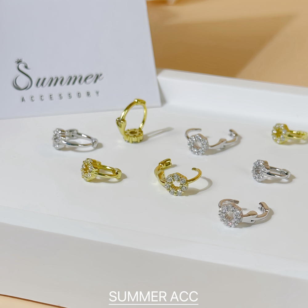SUMMER韓 銀飾💫［925純銀］排鑽小圓扣✨閃亮鑽圈圈 純銀耳環 耳骨環 迷你貼耳 耳扣耳環 正韓 圈圈耳環-細節圖2