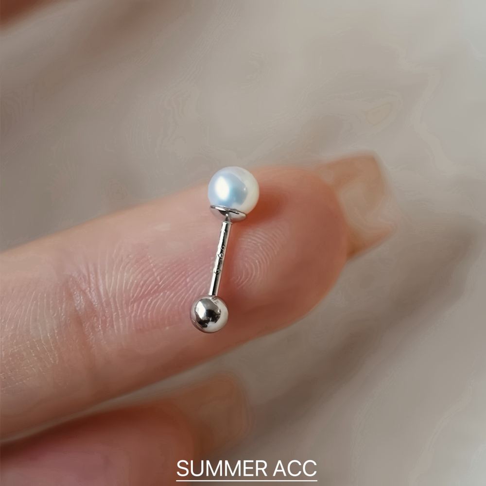 SUMMER韓 銀飾💫［999足銀］日本進口奶白貝珠 高光亮澤 珍珠耳環 轉珠耳環 正韓 鎖珠式耳環 純銀耳環-細節圖6