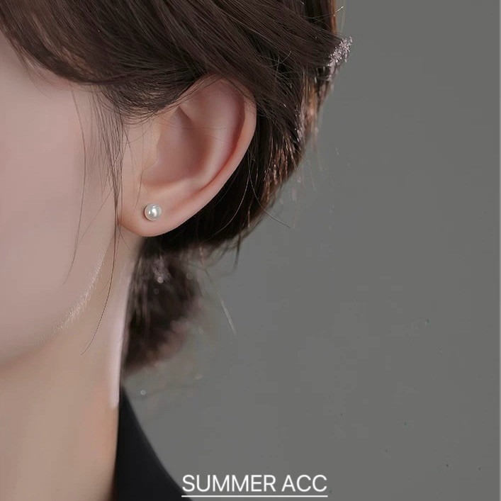 SUMMER韓 銀飾💫［999足銀］日本進口奶白貝珠 高光亮澤 珍珠耳環 轉珠耳環 正韓 鎖珠式耳環 純銀耳環-細節圖7