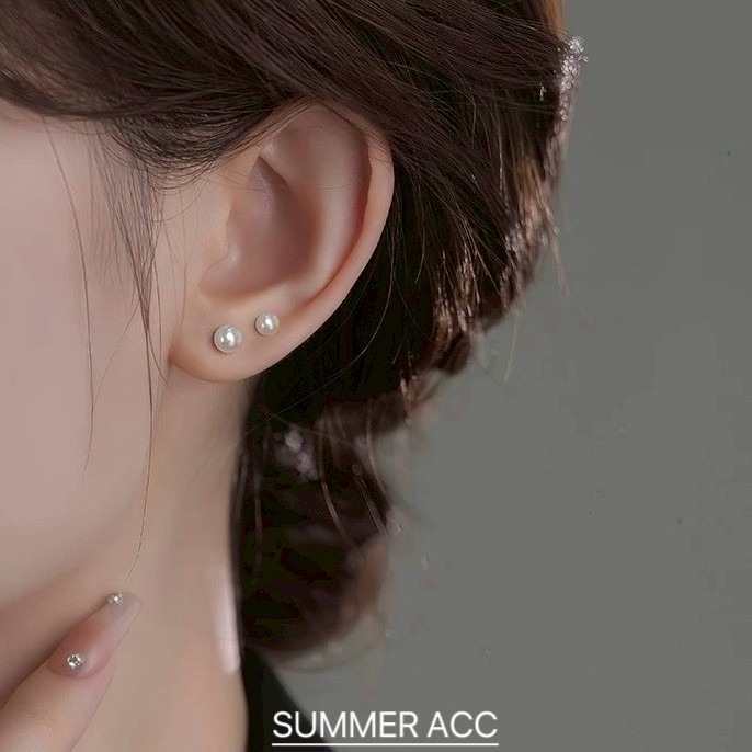 SUMMER韓 銀飾💫［999足銀］日本進口奶白貝珠 高光亮澤 珍珠耳環 轉珠耳環 正韓 鎖珠式耳環 純銀耳環-細節圖8