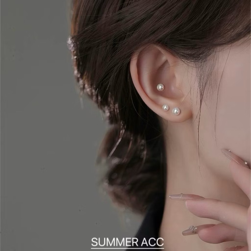 SUMMER韓 銀飾💫［999足銀］日本進口奶白貝珠 高光亮澤 珍珠耳環 轉珠耳環 正韓 鎖珠式耳環 純銀耳環-細節圖4