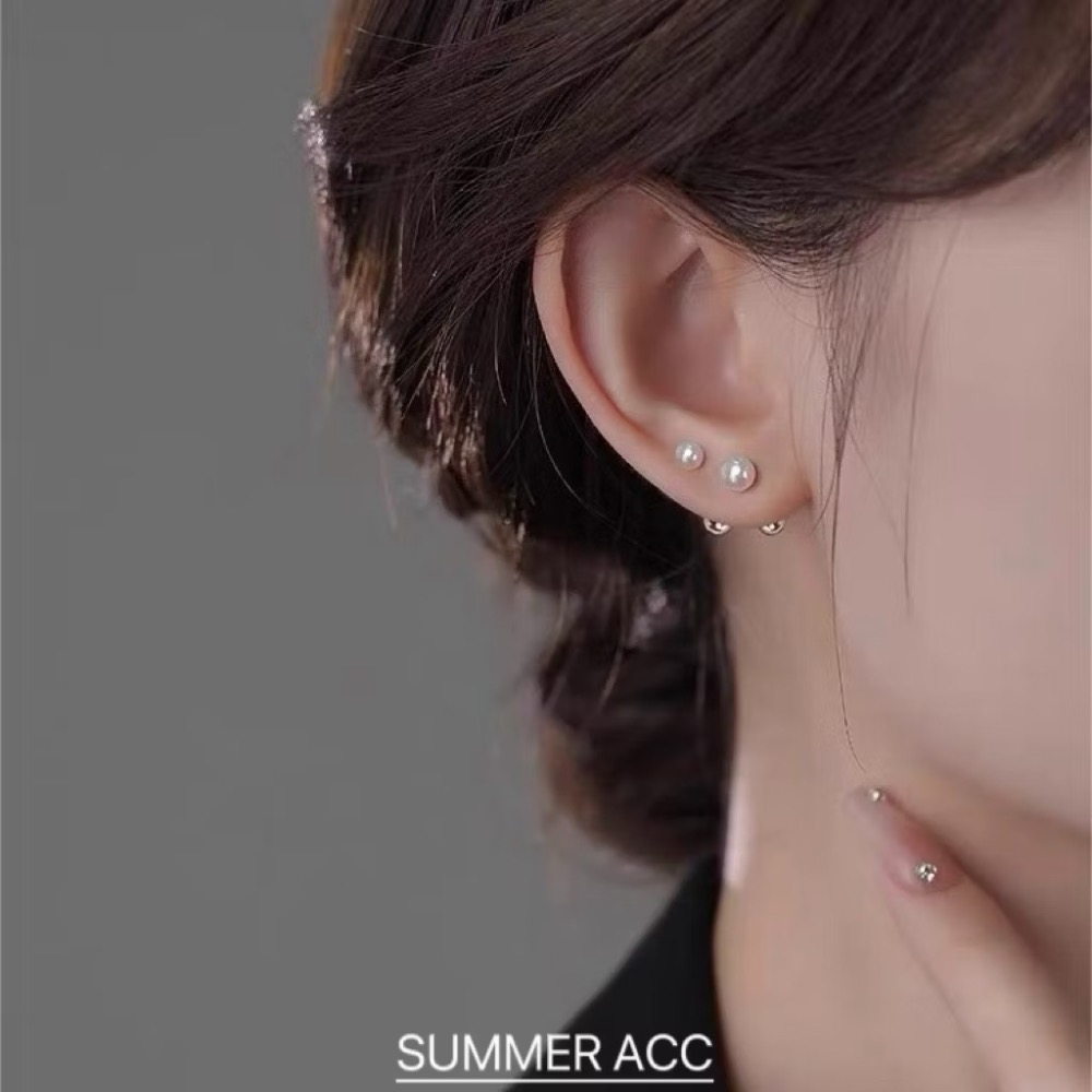 SUMMER韓 銀飾💫［999足銀］日本進口奶白貝珠 高光亮澤 珍珠耳環 轉珠耳環 正韓 鎖珠式耳環 純銀耳環-細節圖5