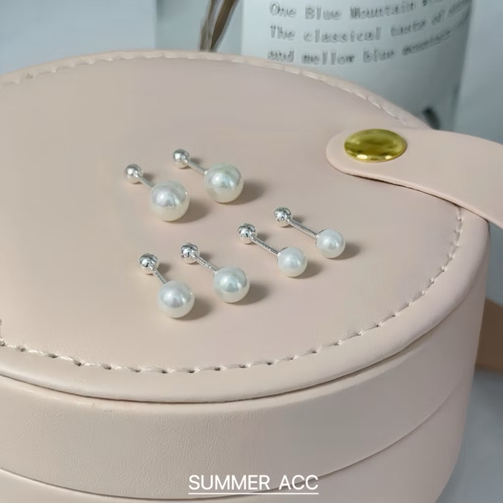 SUMMER韓 銀飾💫［999足銀］日本進口奶白貝珠 高光亮澤 珍珠耳環 轉珠耳環 正韓 鎖珠式耳環 純銀耳環-細節圖8