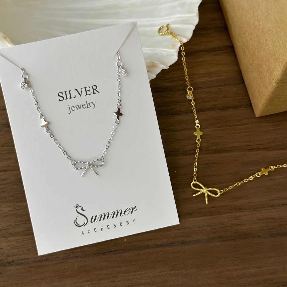 SUMMER韓 銀飾💫［925純銀］🎀蝴蝶結迷你鑽手鏈 正韓 蝴蝶結手鏈 純銀手鍊 純銀飾品-細節圖2