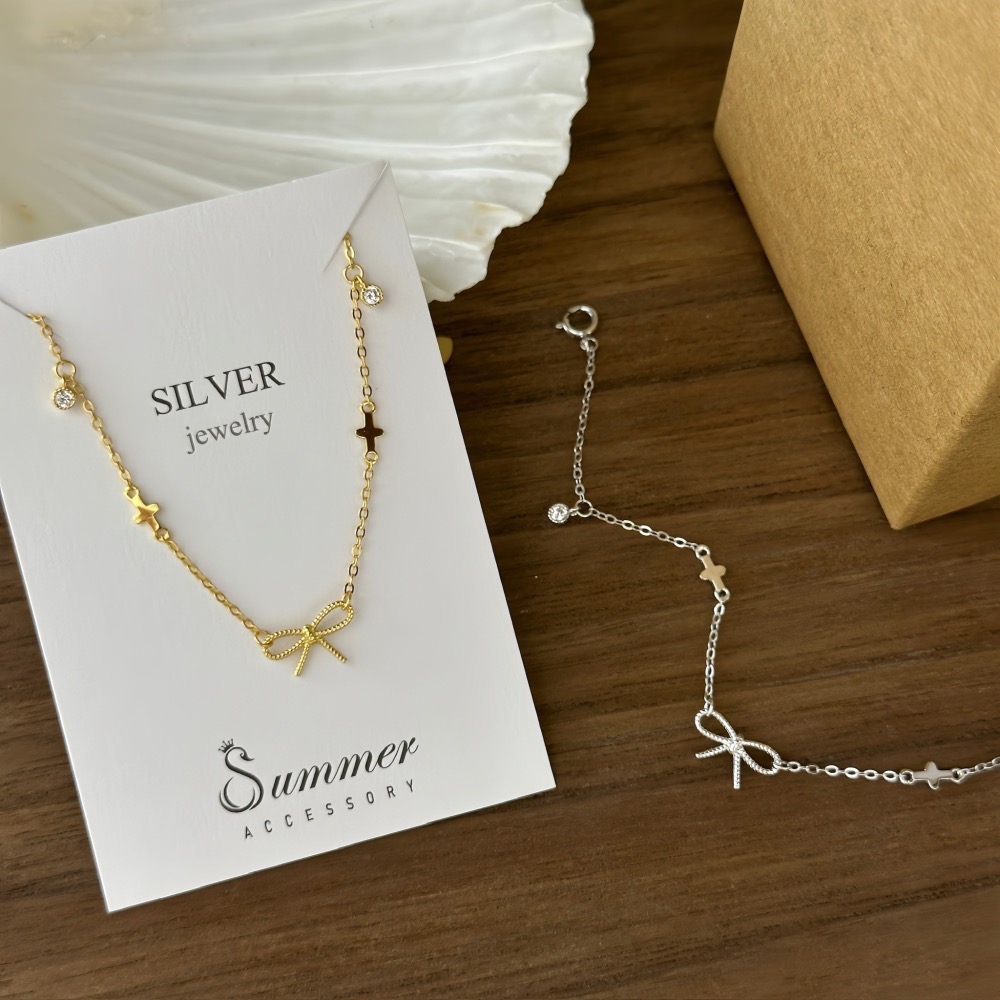 SUMMER韓 銀飾💫［925純銀］🎀蝴蝶結迷你鑽手鏈 正韓 蝴蝶結手鏈 純銀手鍊 純銀飾品-細節圖3