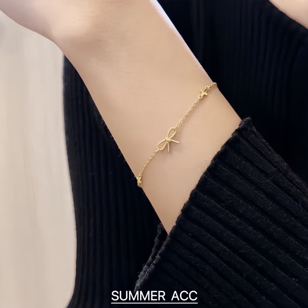SUMMER韓 銀飾💫［925純銀］🎀蝴蝶結迷你鑽手鏈 正韓 蝴蝶結手鏈 純銀手鍊 純銀飾品-細節圖5