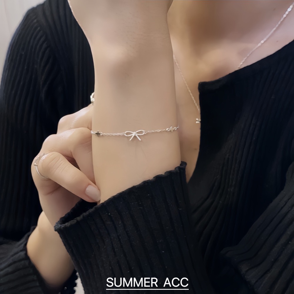 SUMMER韓 銀飾💫［925純銀］🎀蝴蝶結迷你鑽手鏈 正韓 蝴蝶結手鏈 純銀手鍊 純銀飾品-細節圖6