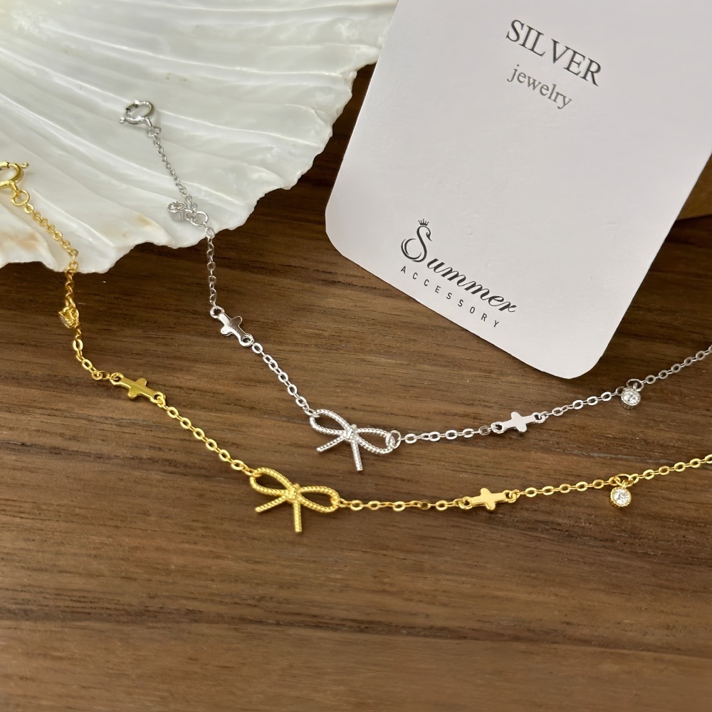 SUMMER韓 銀飾💫［925純銀］🎀蝴蝶結迷你鑽手鏈 正韓 蝴蝶結手鏈 純銀手鍊 純銀飾品-細節圖7