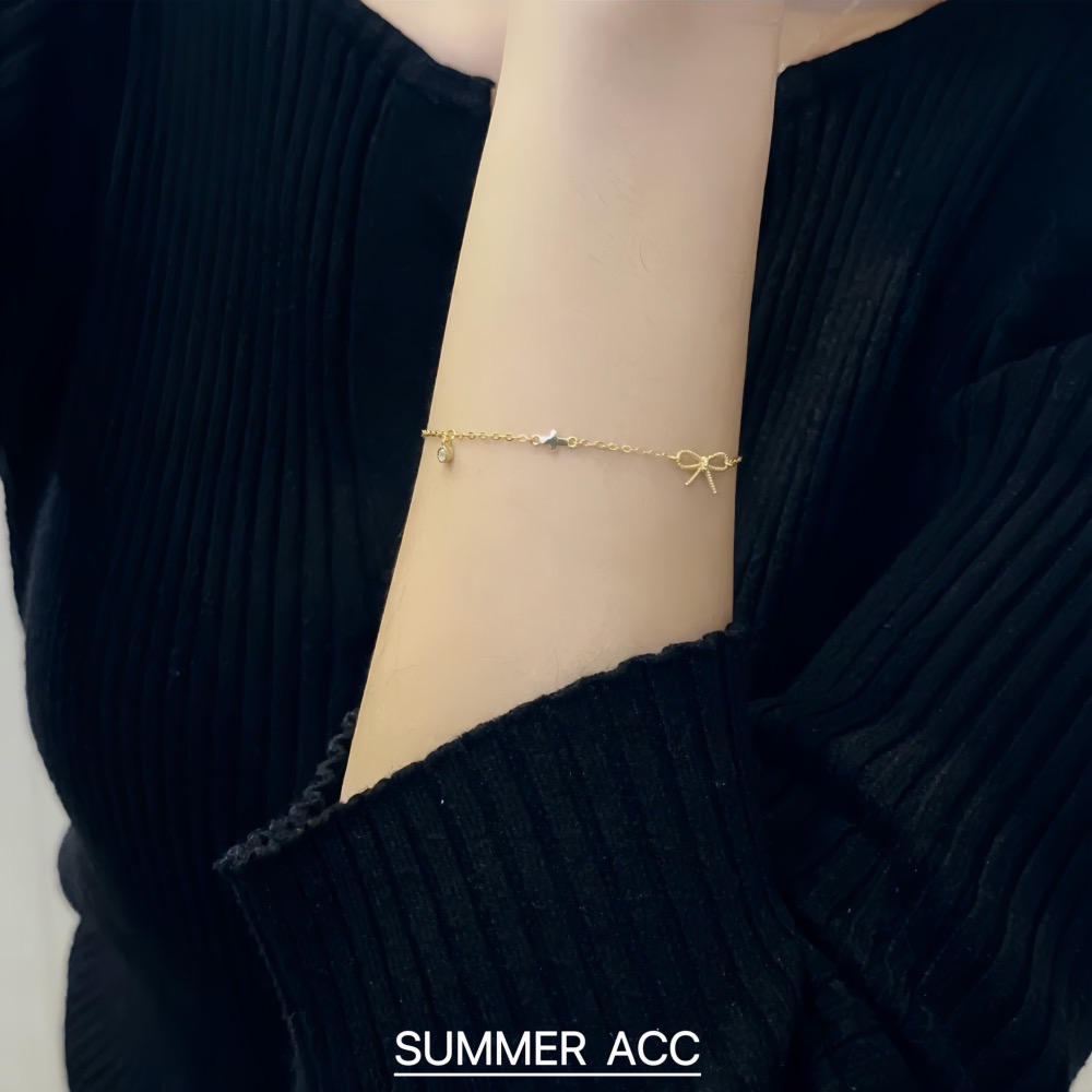 SUMMER韓 銀飾💫［925純銀］🎀蝴蝶結迷你鑽手鏈 正韓 蝴蝶結手鏈 純銀手鍊 純銀飾品-細節圖9