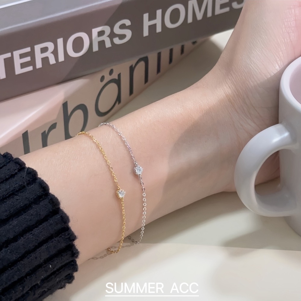 SUMMER韓 銀飾💫［925純銀］極簡 精緻單鑽手鏈 正韓 細手鏈 簡約細緻 純銀手鏈 純銀飾品-細節圖3