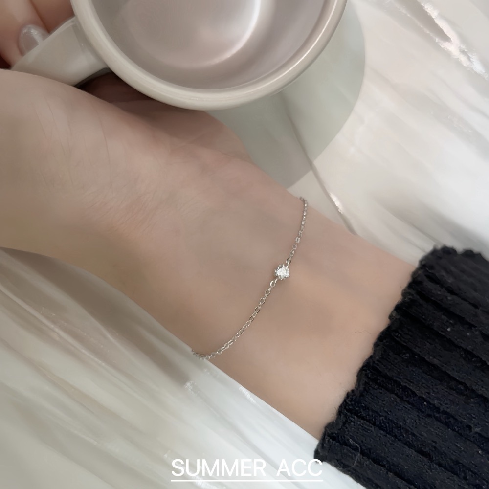 SUMMER韓 銀飾💫［925純銀］極簡 精緻單鑽手鏈 正韓 細手鏈 簡約細緻 純銀手鏈 純銀飾品-細節圖6