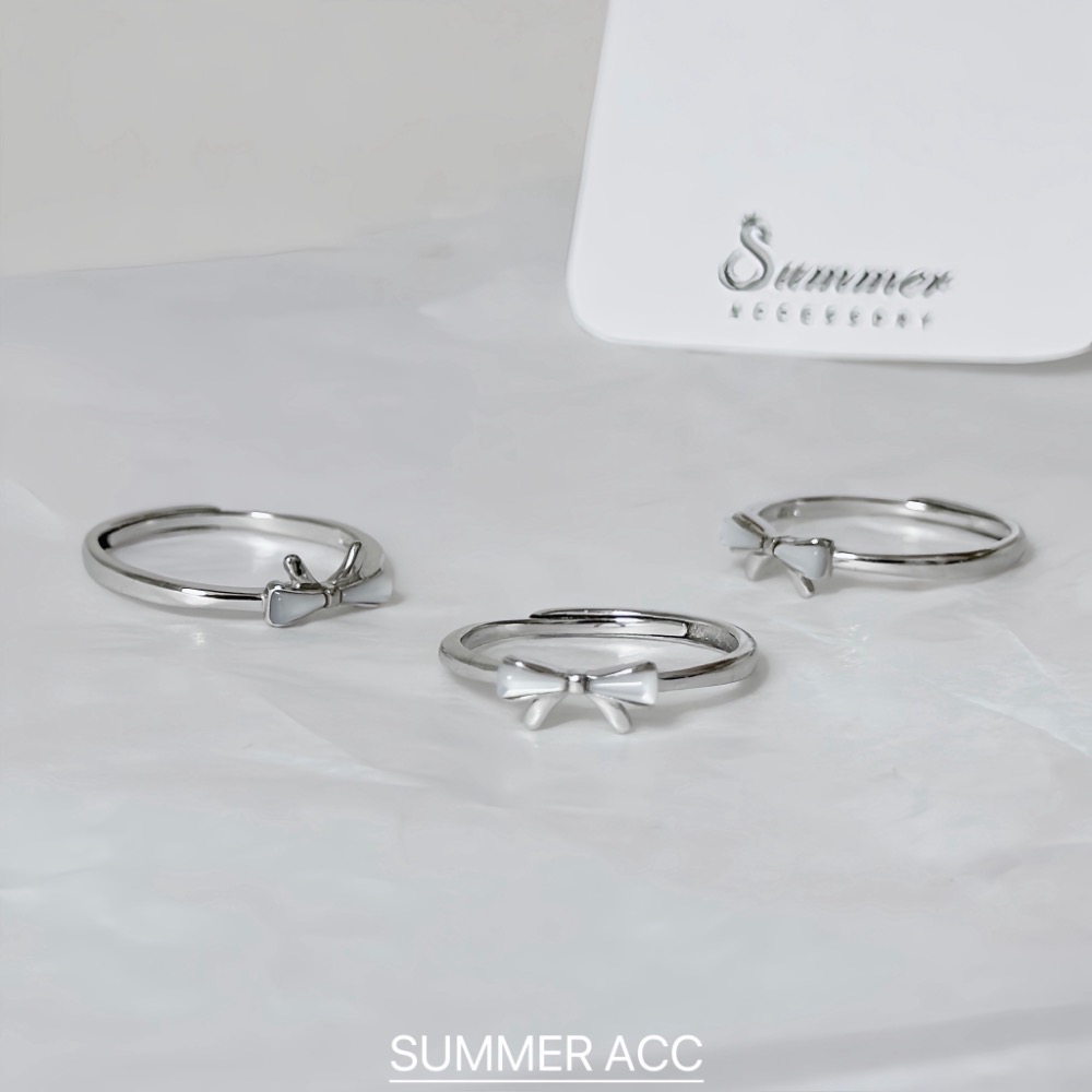 SUMMER韓 銀飾💫［925純銀］柔光貝母蝴蝶結戒指 正韓 純銀戒指 氣質甜美蝴蝶結 純銀飾品-細節圖2