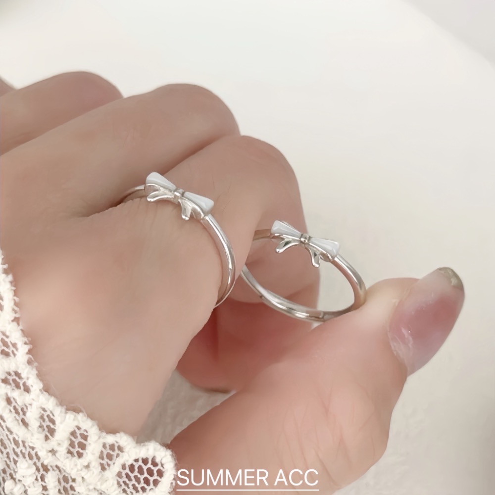 SUMMER韓 銀飾💫［925純銀］柔光貝母蝴蝶結戒指 正韓 純銀戒指 氣質甜美蝴蝶結 純銀飾品-細節圖3