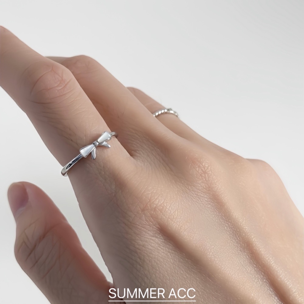 SUMMER韓 銀飾💫［925純銀］柔光貝母蝴蝶結戒指 正韓 純銀戒指 氣質甜美蝴蝶結 純銀飾品-細節圖4