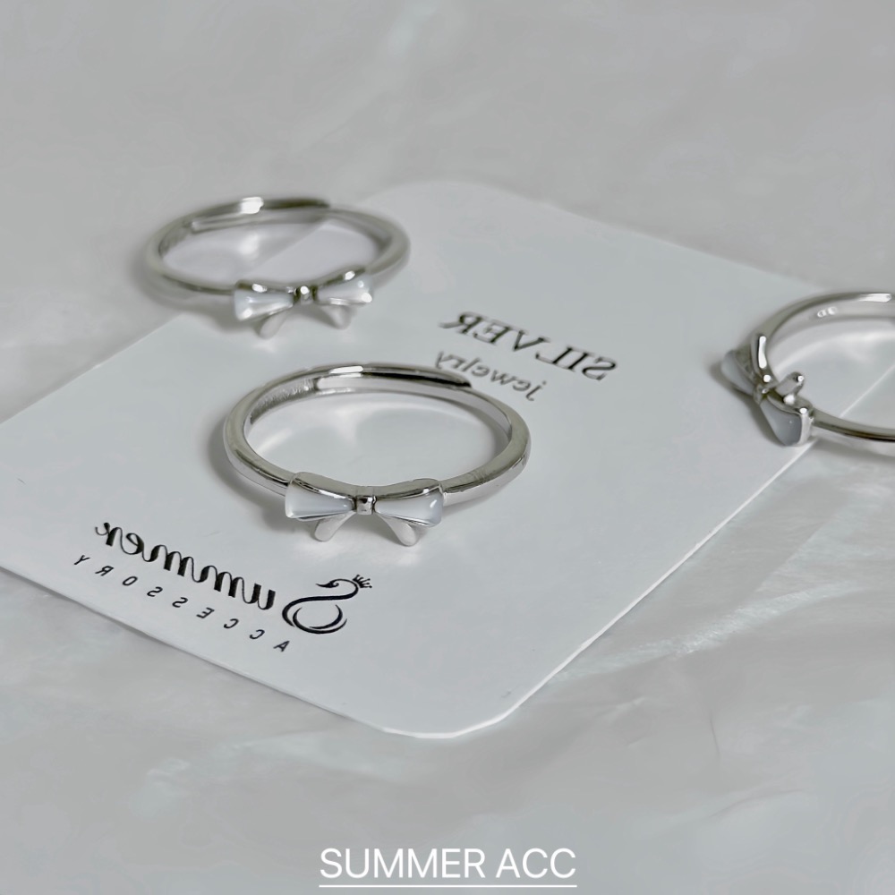 SUMMER韓 銀飾💫［925純銀］柔光貝母蝴蝶結戒指 正韓 純銀戒指 氣質甜美蝴蝶結 純銀飾品-細節圖5