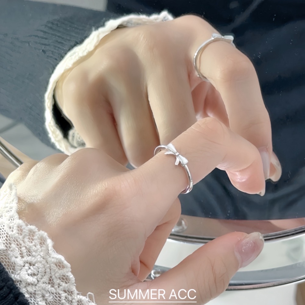 SUMMER韓 銀飾💫［925純銀］柔光貝母蝴蝶結戒指 正韓 純銀戒指 氣質甜美蝴蝶結 純銀飾品-細節圖6