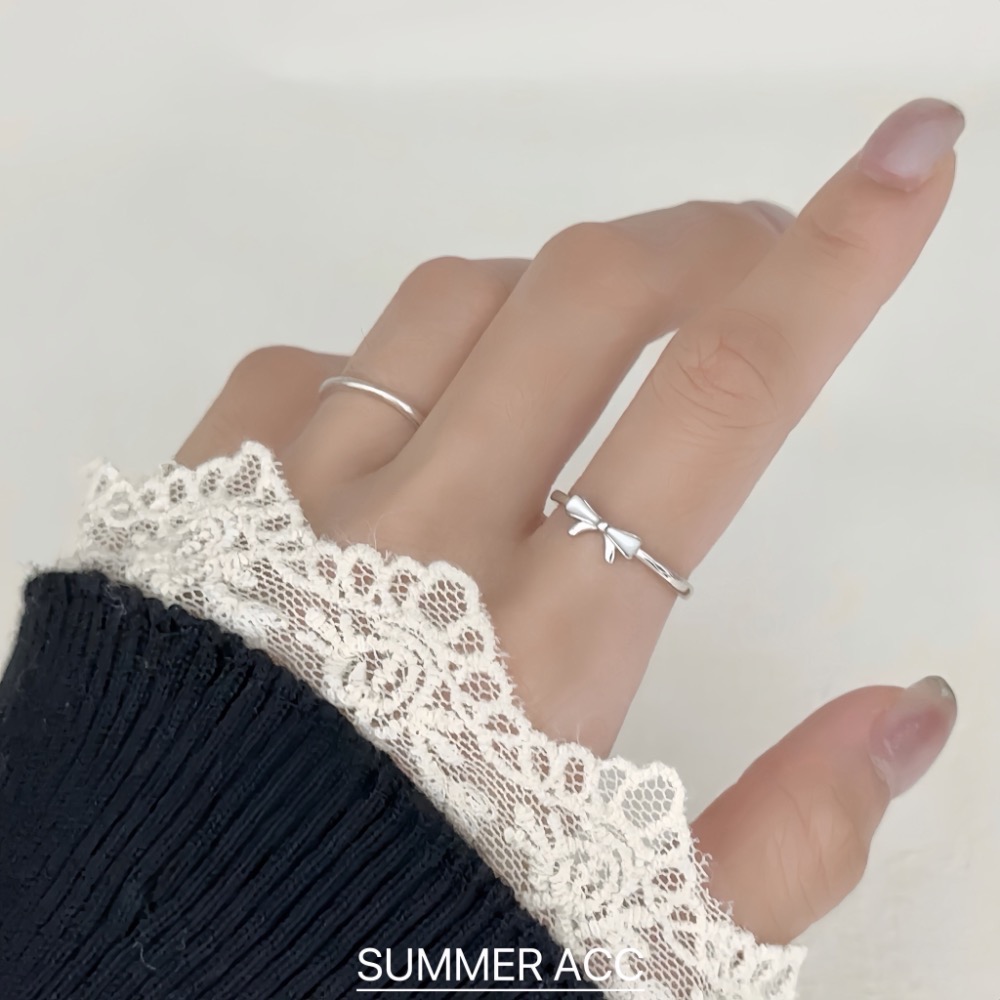 SUMMER韓 銀飾💫［925純銀］柔光貝母蝴蝶結戒指 正韓 純銀戒指 氣質甜美蝴蝶結 純銀飾品-細節圖7