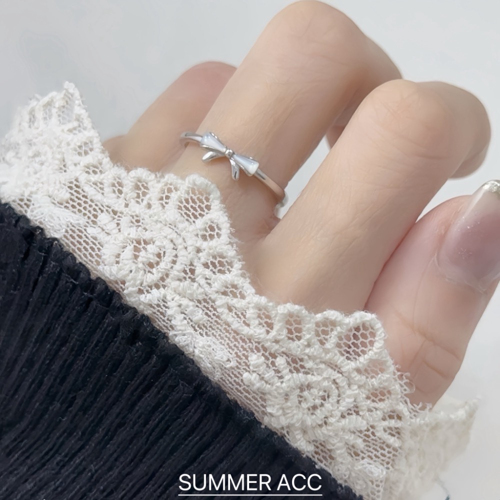 SUMMER韓 銀飾💫［925純銀］柔光貝母蝴蝶結戒指 正韓 純銀戒指 氣質甜美蝴蝶結 純銀飾品-細節圖8