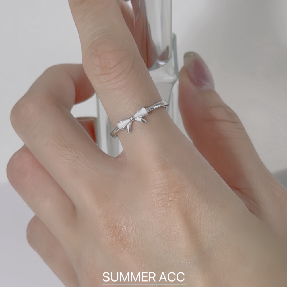 SUMMER韓 銀飾💫［925純銀］柔光貝母蝴蝶結戒指 正韓 純銀戒指 氣質甜美蝴蝶結 純銀飾品-細節圖9