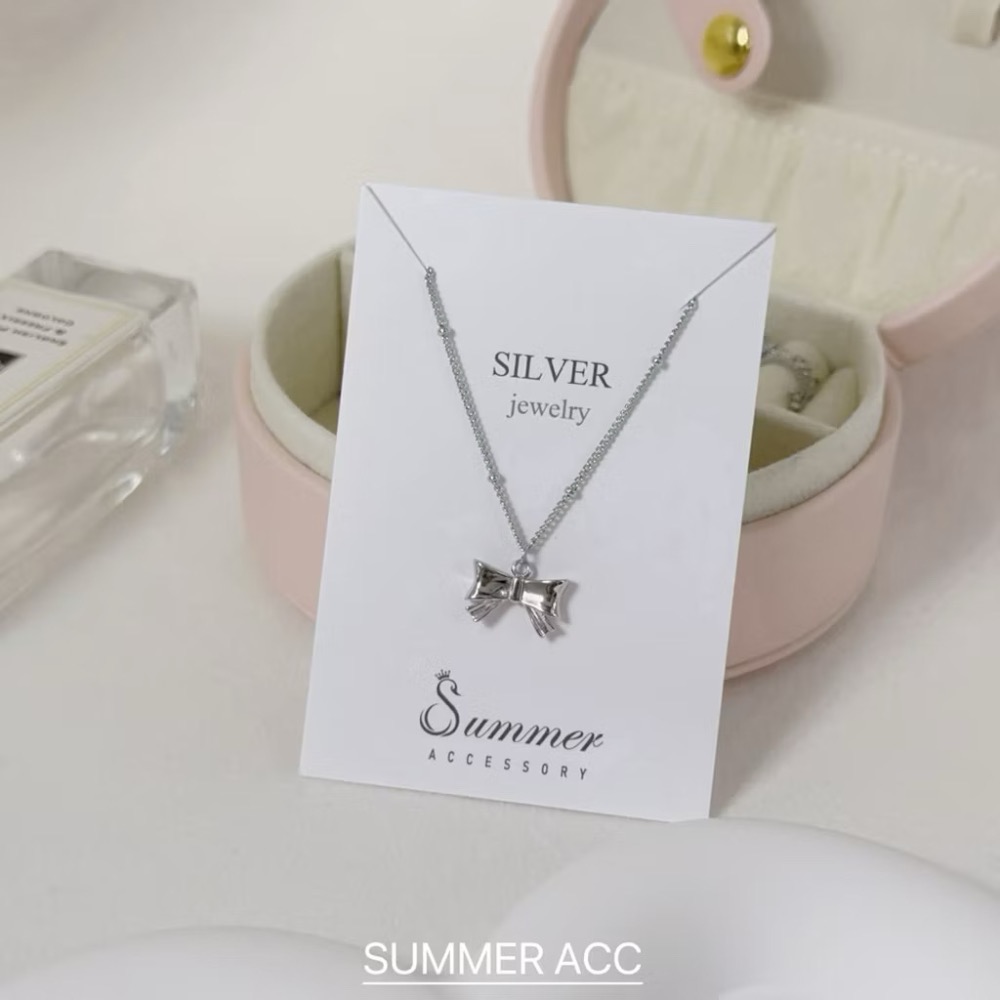 SUMMER 銀飾💫［925純銀］法式芭蕾 🎀蝴蝶結項鍊 雙面立體蝴蝶結 間隔銀珠項鍊 鎖骨項鏈 純銀項鍊-細節圖6