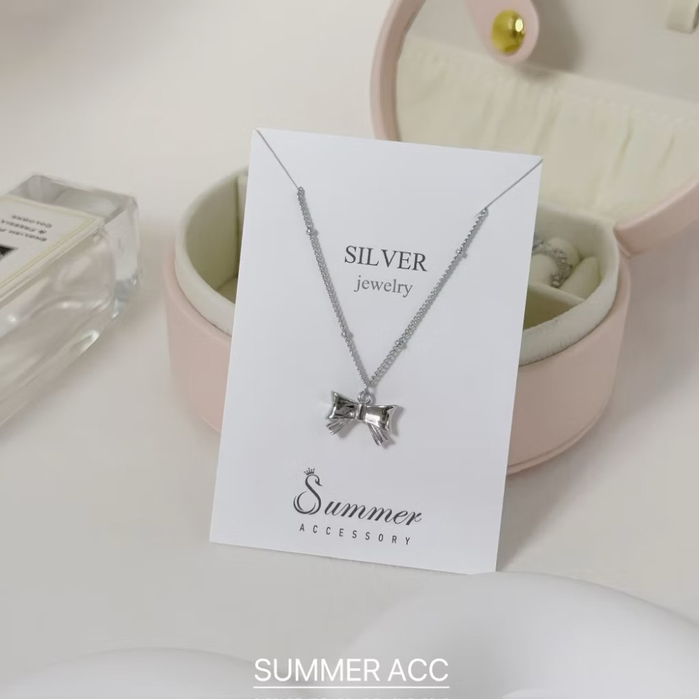 SUMMER 銀飾💫［925純銀］法式芭蕾 🎀蝴蝶結項鍊 雙面立體蝴蝶結 間隔銀珠項鍊 鎖骨項鏈 純銀項鍊-細節圖5