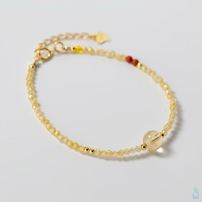 SUMMER 銀飾💫［S925純銀］招財/助業/幸福愛情 幸運石 天然晶石能量手作手鏈 純銀手鏈 紫水晶 草莓晶 黃水-細節圖6