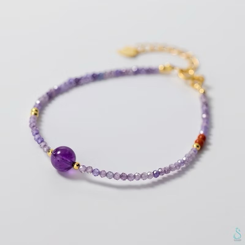 SUMMER 銀飾💫［S925純銀］招財/助業/幸福愛情 幸運石 天然晶石能量手作手鏈 純銀手鏈 紫水晶 草莓晶 黃水-細節圖7