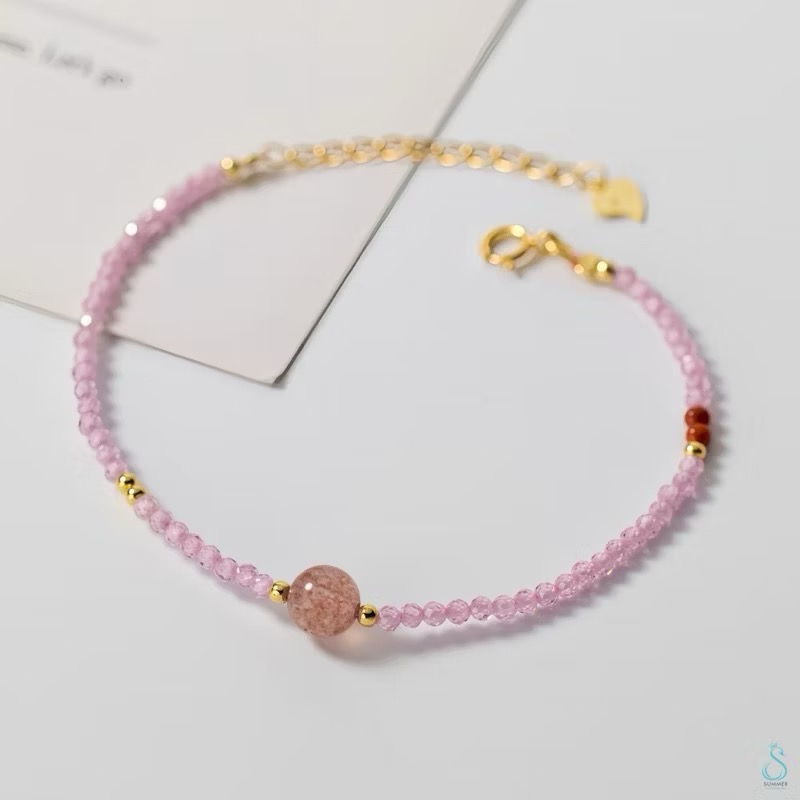 SUMMER 銀飾💫［S925純銀］招財/助業/幸福愛情 幸運石 天然晶石能量手作手鏈 純銀手鏈 紫水晶 草莓晶 黃水-細節圖8