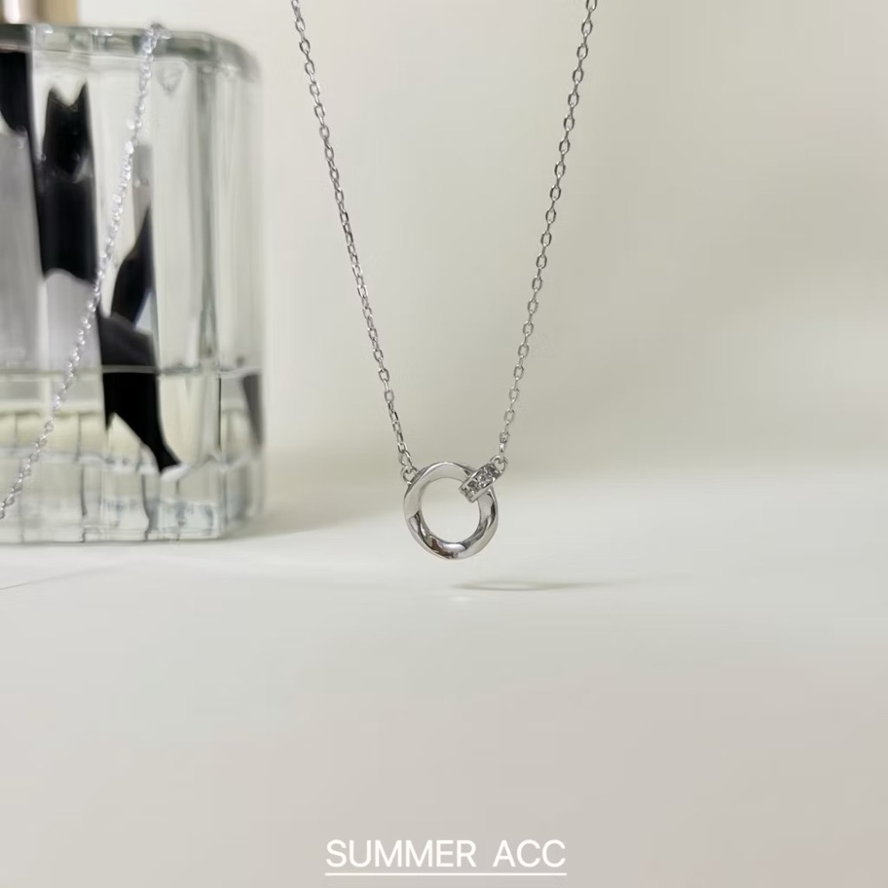 SUMMER韓 銀飾💫［925純銀］純粹日常 / 微光圈項鏈 正韓 鎖骨鏈 純銀項鍊 純銀飾品-細節圖3