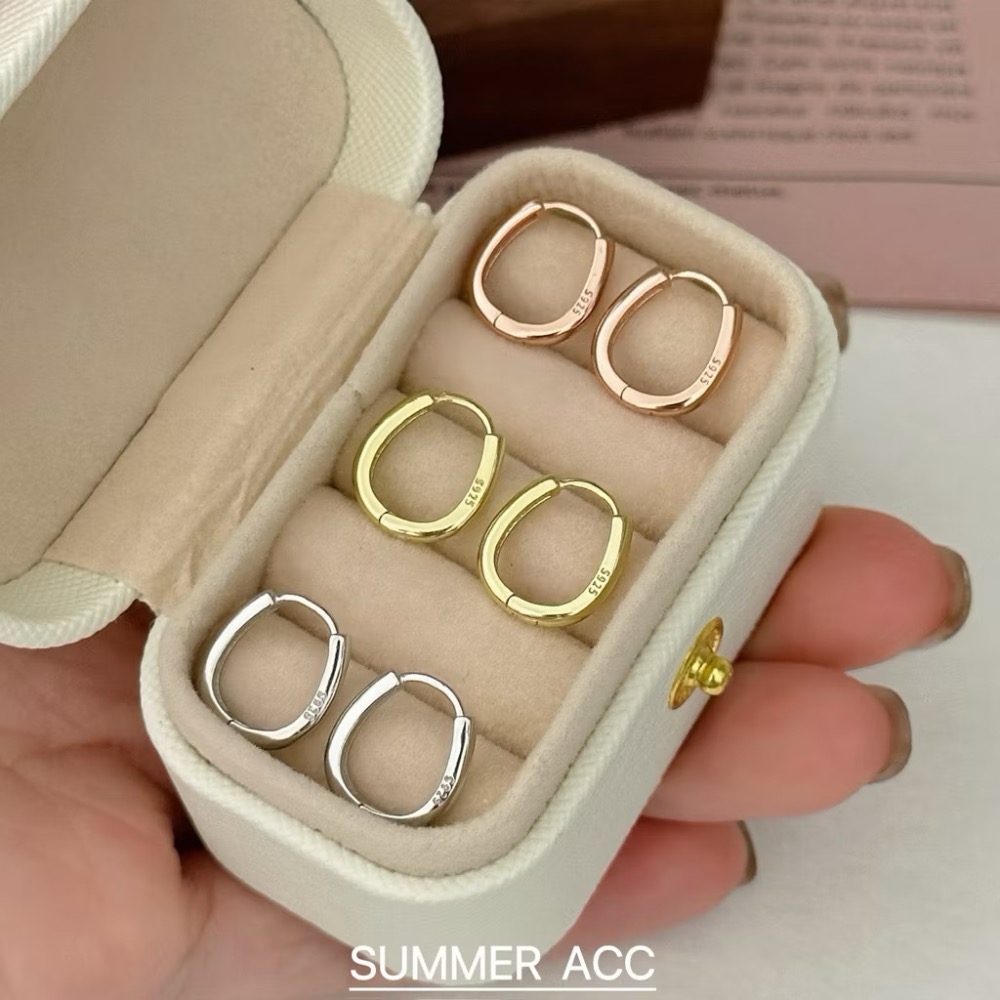 SUMMER韓 銀飾💫［925純銀］簡約矩形耳扣 很百搭 易扣式耳環 圈圈耳環 正韓 純銀耳環 純銀飾品-細節圖3