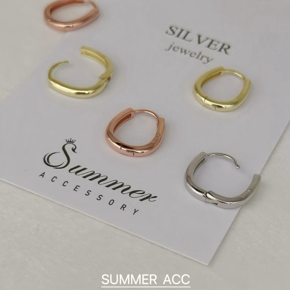 SUMMER韓 銀飾💫［925純銀］簡約矩形耳扣 很百搭 易扣式耳環 圈圈耳環 正韓 純銀耳環 純銀飾品-細節圖4