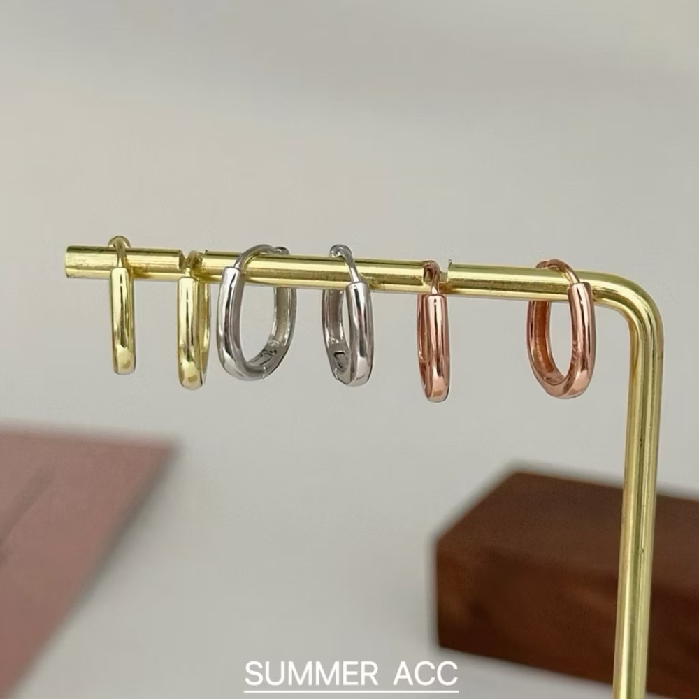 SUMMER韓 銀飾💫［925純銀］簡約矩形耳扣 很百搭 易扣式耳環 圈圈耳環 正韓 純銀耳環 純銀飾品-細節圖7