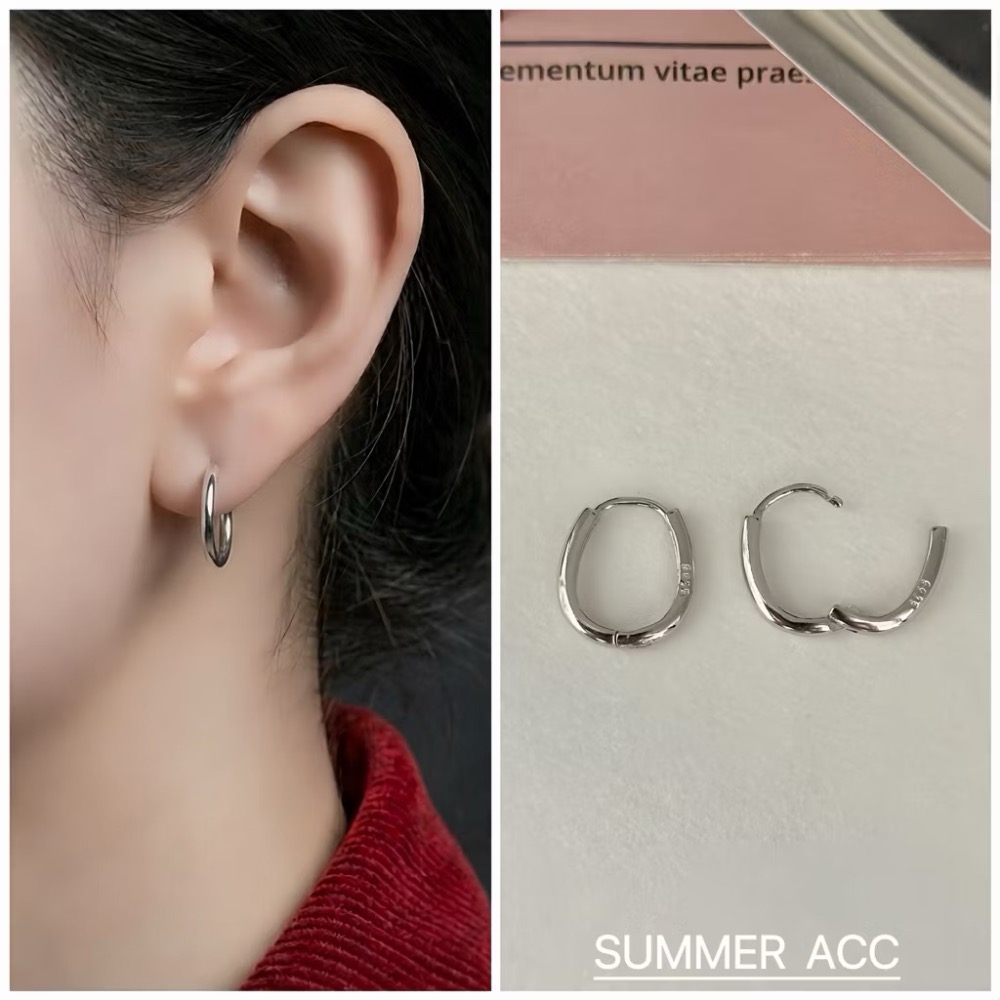 SUMMER韓 銀飾💫［925純銀］簡約矩形耳扣 很百搭 易扣式耳環 圈圈耳環 正韓 純銀耳環 純銀飾品-規格圖8