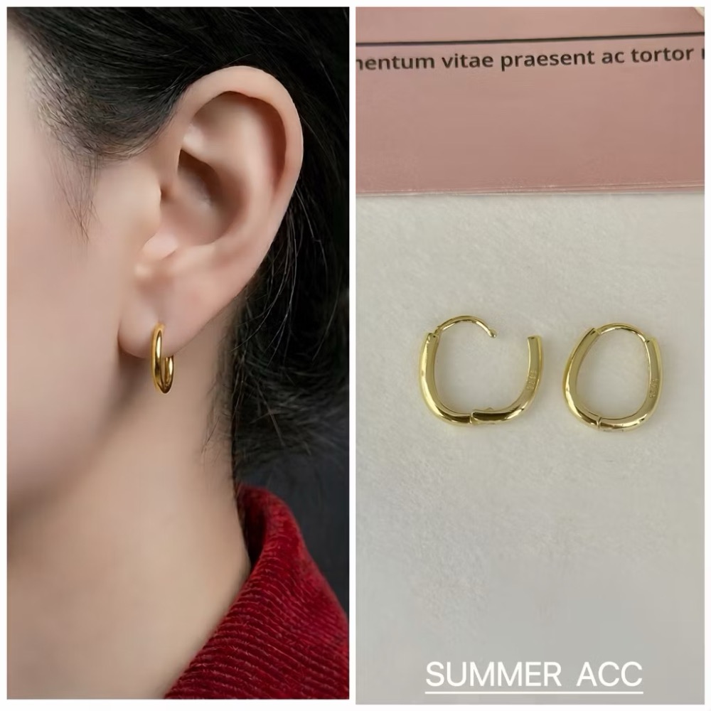 SUMMER韓 銀飾💫［925純銀］簡約矩形耳扣 很百搭 易扣式耳環 圈圈耳環 正韓 純銀耳環 純銀飾品-規格圖8