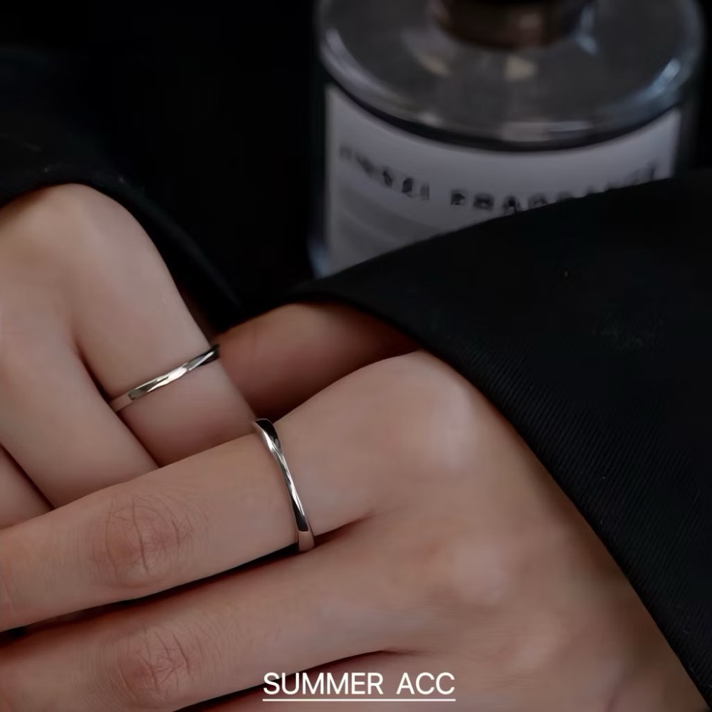 SUMMER 銀飾💫［925純銀］極簡線條情侶對戒 純銀戒指 情人節 求婚 閨蜜 純銀飾品-細節圖3