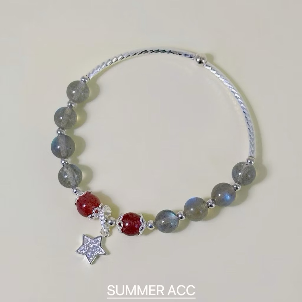 SUMMER 銀飾💫［S925純銀］💕好人緣正桃花開運必備款 彎月草莓晶&星耀月光石 天然晶石純銀手鏈 純銀飾品-規格圖9