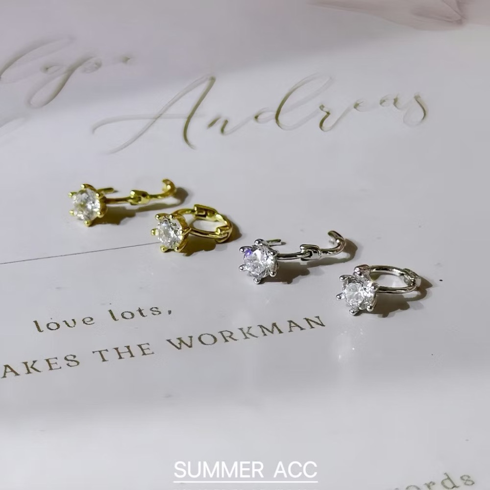 SUMMER韓 銀飾💫［S925純銀］迷你貼耳 四爪 / 六爪閃鑽純銀耳環 正韓 易扣式 耳扣耳環 圈圈耳環-細節圖2