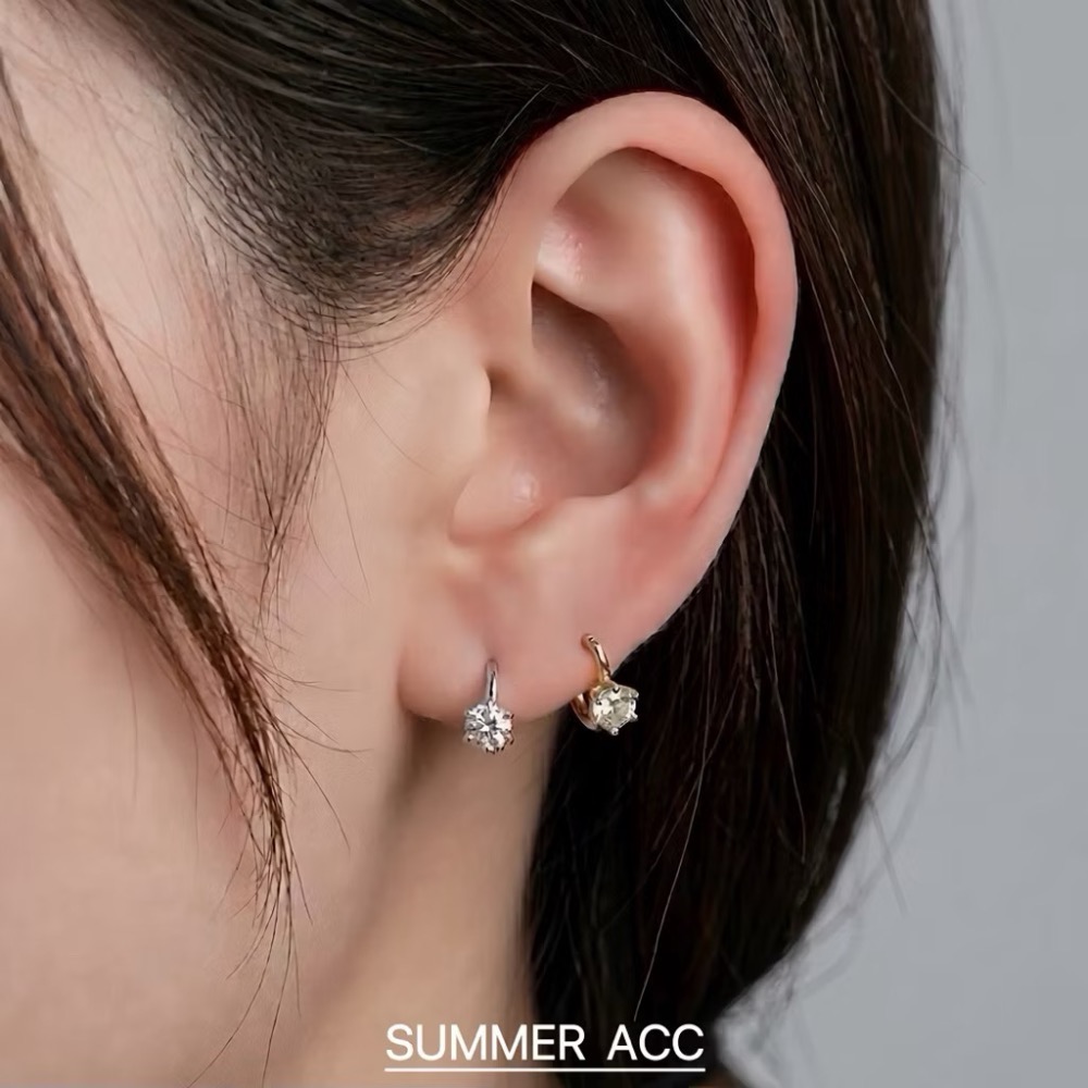 SUMMER韓 銀飾💫［S925純銀］迷你貼耳 四爪 / 六爪閃鑽純銀耳環 正韓 易扣式 耳扣耳環 圈圈耳環-細節圖3
