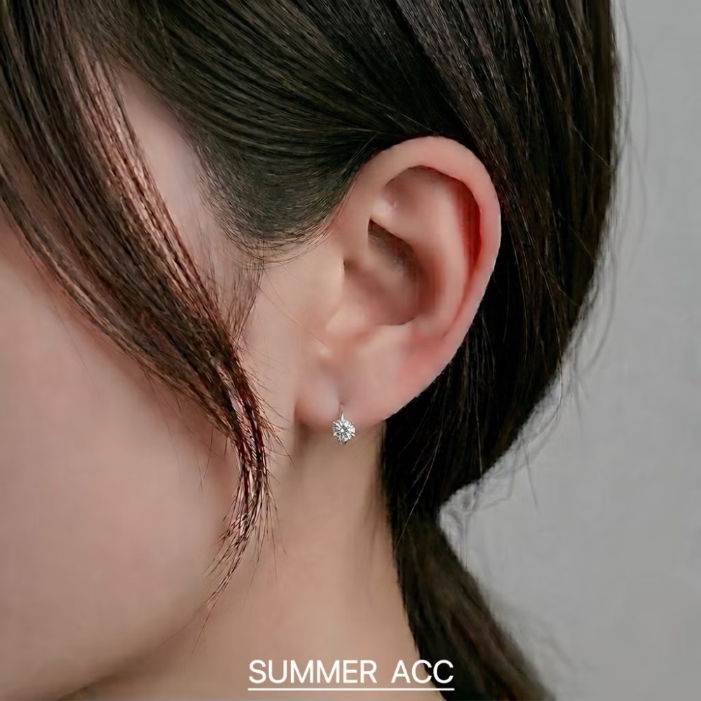 SUMMER韓 銀飾💫［S925純銀］迷你貼耳 四爪 / 六爪閃鑽純銀耳環 正韓 易扣式 耳扣耳環 圈圈耳環-細節圖4